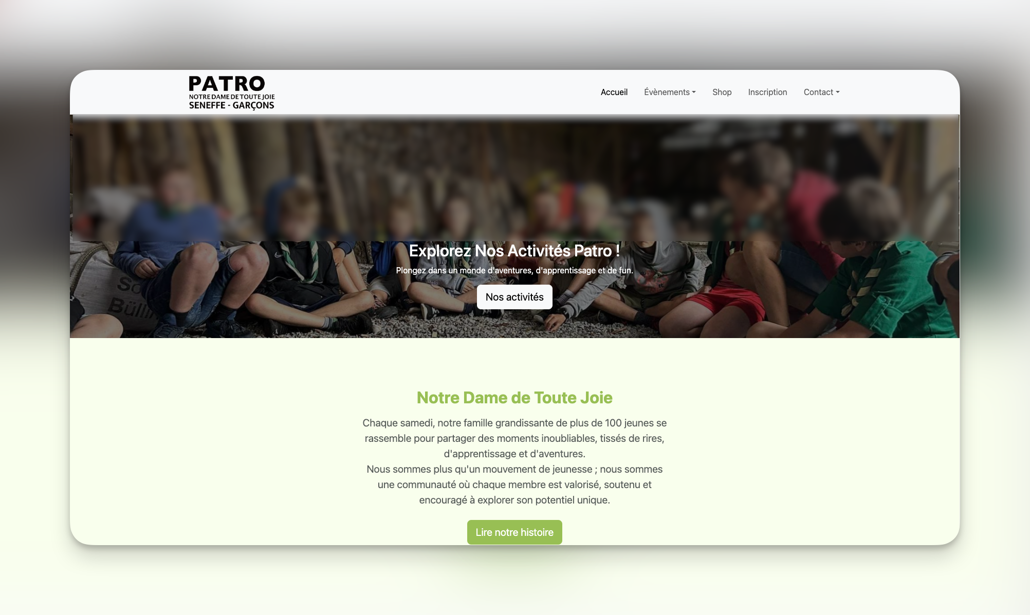 Réalisation du site web Patro Seneffe
